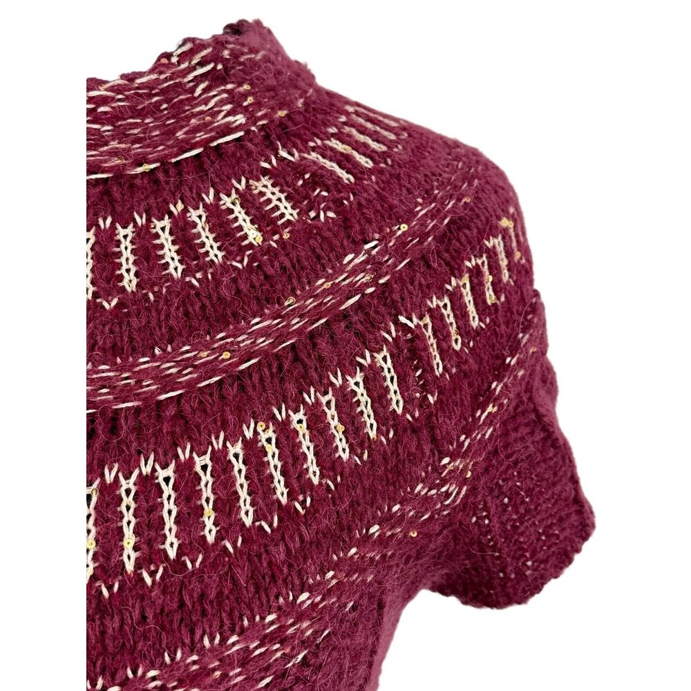 NWT Free People Dark Cherry Sequin Fit & Flare Sweater Dress | Mob Wife Coquette - Picture 4 of 16